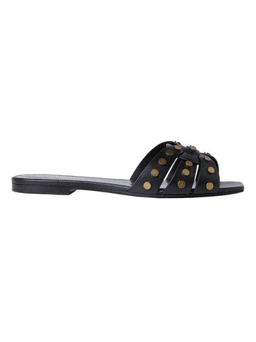 Tribute Leather Slide Slippers Black - SAINT LAURENT - BALAAN 1