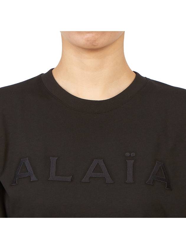 Logo Print Crew Neck Cotton Short Sleeve T-Shirt Black - ALAIA - BALAAN 9