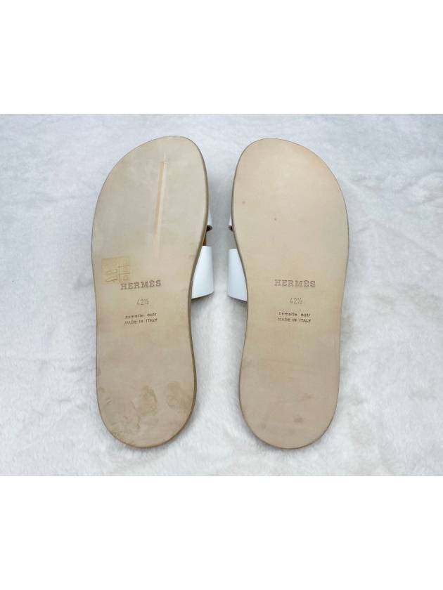 Izmir Leather Slippers Blanc - HERMES - BALAAN.