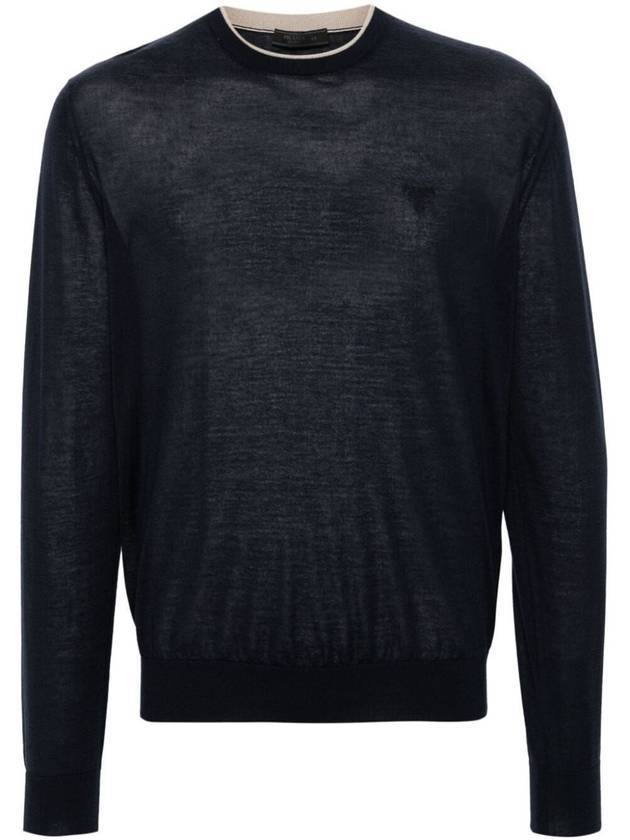 Fine wool knit top navy - PRADA - BALAAN 1