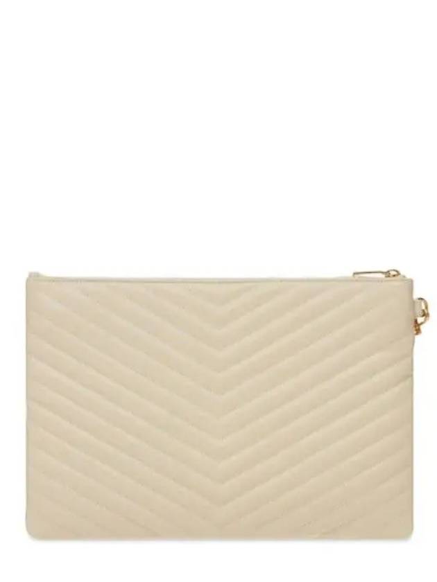 YSL Monogram Quilted Leather Strap New Medium Clutch Bag Cream - SAINT LAURENT - BALAAN 4