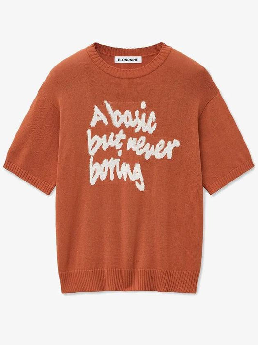 Slogan round short sleeve knit orange - BLONDNINE - BALAAN 1