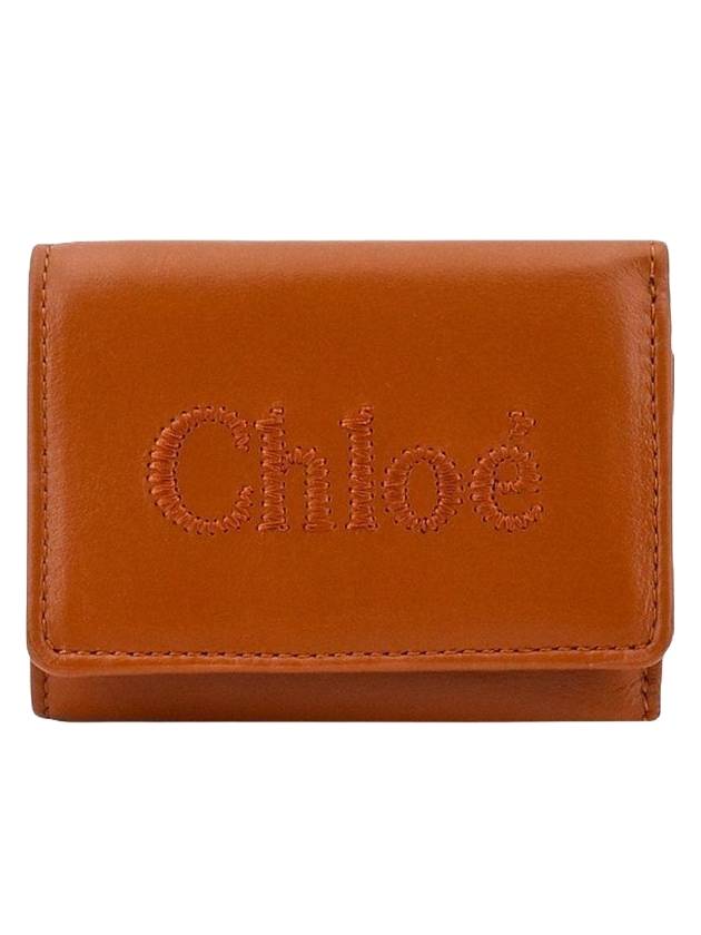 Embroidered Logo Leather Half Wallet Brown - CHLOE - BALAAN 1