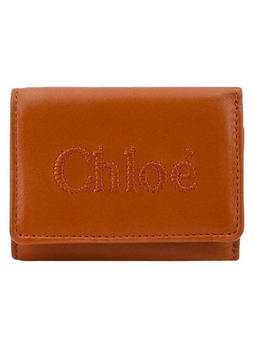 Embroidered Logo Leather Half Wallet Brown - CHLOE - BALAAN 1