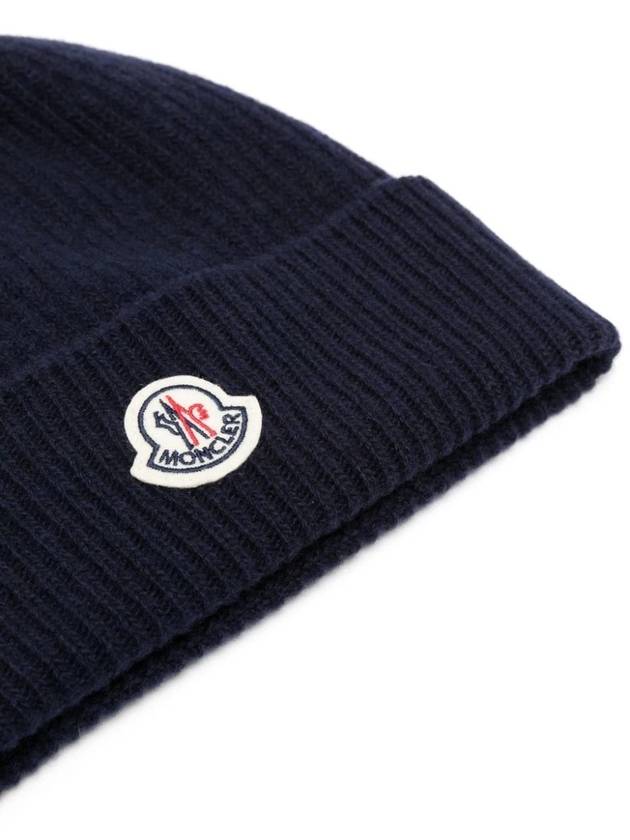 Logo Patch Cashmere Blend Beanie Black - MONCLER - BALAAN 3