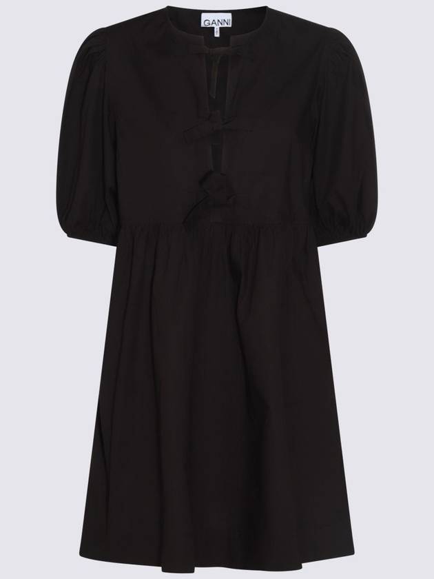 Poplin Tie String Cotton Short Dress Black - GANNI - BALAAN 2