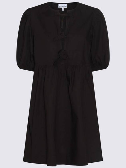 Poplin Tie String Cotton Short Dress Black - GANNI - BALAAN 2