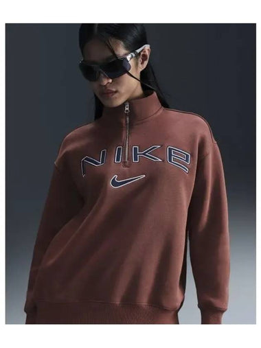 Sportswear Phoenix Fleece Oversized Quarter Zip Logo Top W Red Sepia Platinum Violet Armorry Navy FV7680 218 - NIKE - BALAAN 1