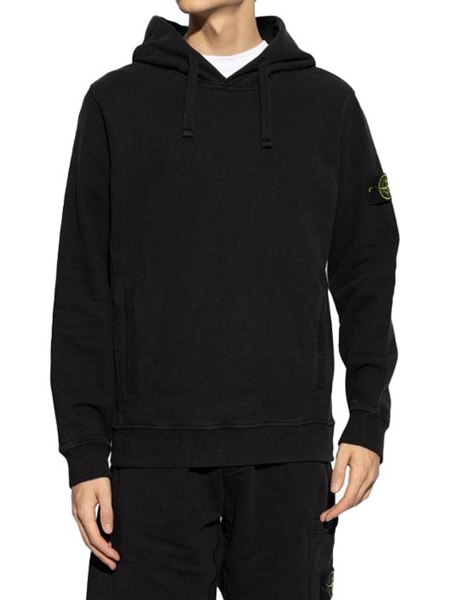 Wappen Patch Brushed Cotton Fleece Hoodie Black - STONE ISLAND - BALAAN 4