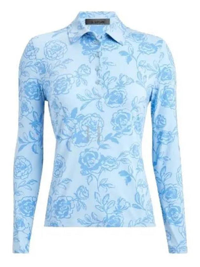 Peony Sketch Silky Tech Nylon Long Sleeve Polo Shirt Blue - G/FORE - BALAAN 2