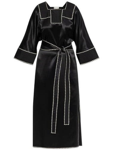 Tory Burch Silk Dress With Belt, Women's, Black - TORY BURCH - BALAAN 1