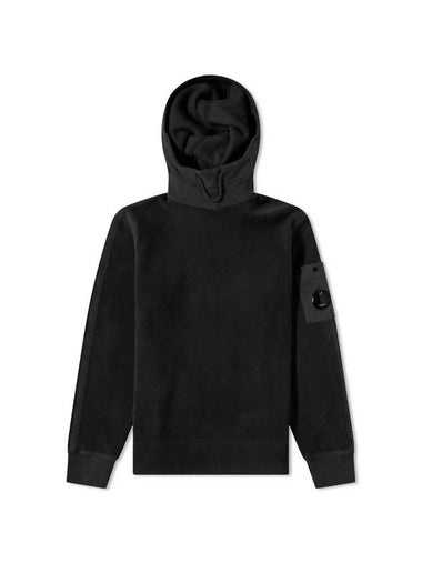 Lens Wappen Fleece Funnel Neck Hooded Jacket Black - CP COMPANY - BALAAN 1