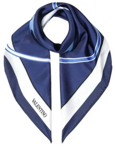 V Logo Silk Scarf Blue - VALENTINO - BALAAN 2