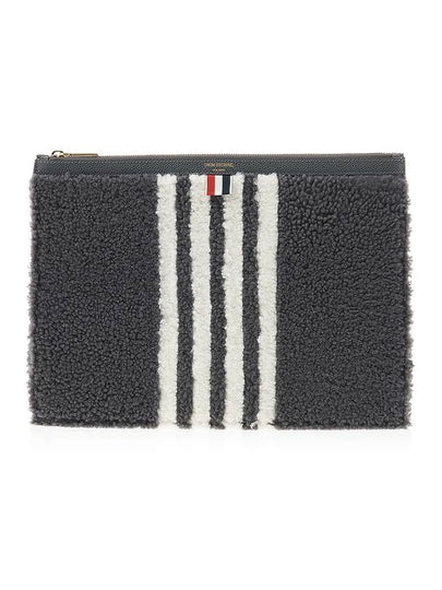 4 Bar Curly Merino Document Medium Clutch Bag Medium Grey - THOM BROWNE - BALAAN 2