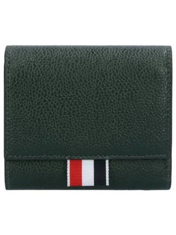 Pebble Leather RWB Tri Fold Wallet Dark Green - THOM BROWNE - BALAAN 1
