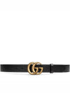 Men's GG Marmont Double G Buckle Gold Hardware Leather Belt Black - GUCCI - BALAAN 2