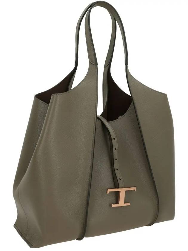 T Timeless Leather Medium Shopping Tote Bag Grey - TOD'S - BALAAN 4