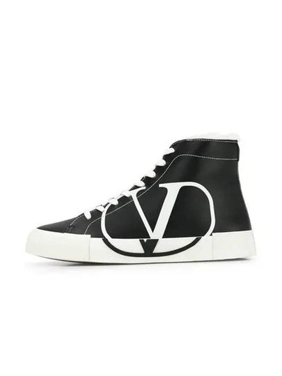 V Logo Leather High Top Sneakers Black - VALENTINO - BALAAN 2