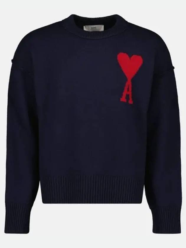 Big Heart Logo Wool Knit Top Navy - AMI - BALAAN 2