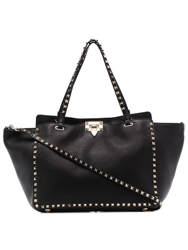 Rockstud Leather Tote Bag Bag Black - VALENTINO - BALAAN 1