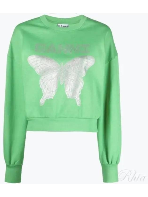 Butterfly Logo Print Organic Cotton Sweatshirt Kelly Green - GANNI - BALAAN 2