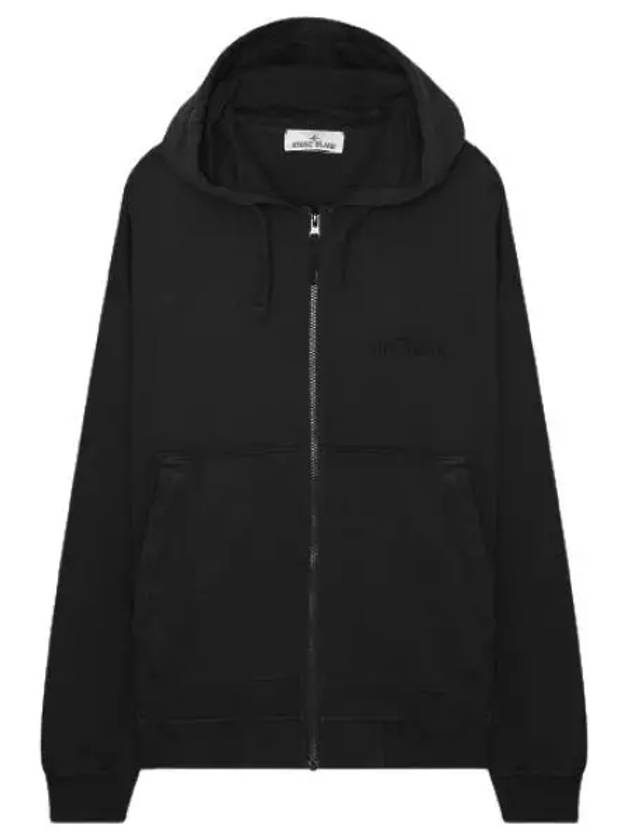 Garment Dyeing Cotton Jersey Zip-Up Hoodie Black - STONE ISLAND - BALAAN 2