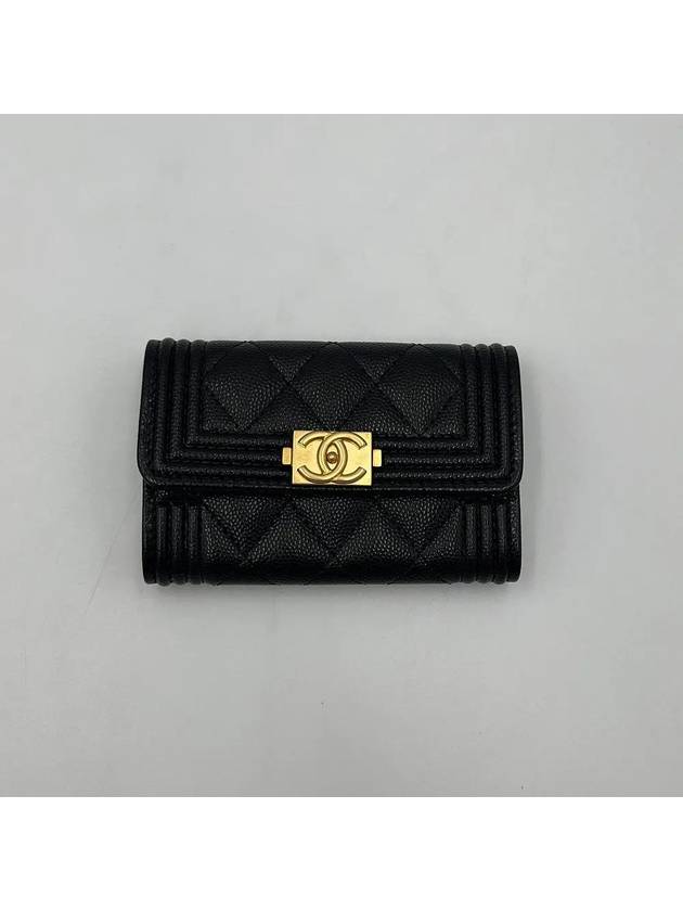 Boy  Flap Card Holder Grained Calfskin Gold Black - CHANEL - BALAAN 3