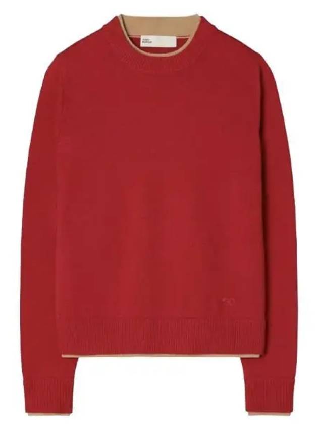 Double Layer Cashmere Crewneck Knit Top Red - TORY BURCH - BALAAN 2