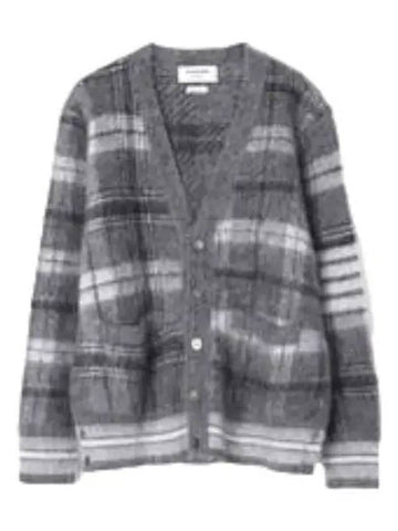 Funmix Tartan Mohair Diagonal V neck Cardigan Men s - THOM BROWNE - BALAAN 1