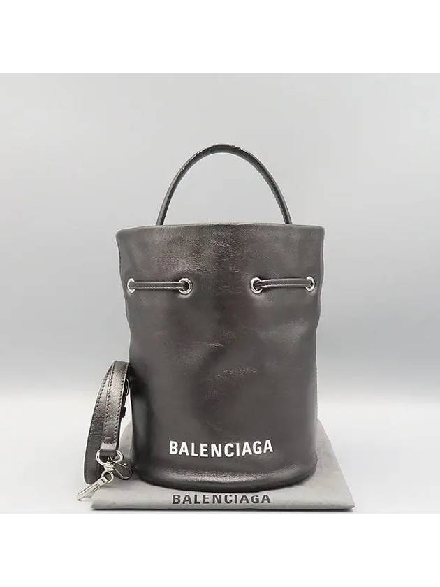 638342 Metallic Black Leather Everyday XS Drawstring Bucket Bag - BALENCIAGA - BALAAN 1