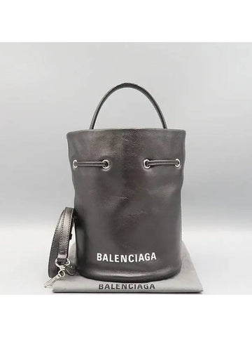 638342 Metallic Black Leather Everyday XS Drawstring Bucket Bag - BALENCIAGA - BALAAN 1