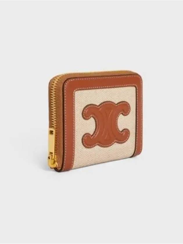 Compact Zipper Cuir Triomphe Textile Calfskin Coin Wallet Natural Tan - CELINE - BALAAN 3