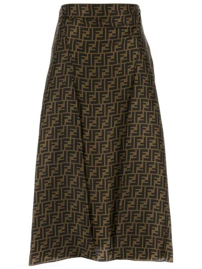 FF Motif Silk Twill A-line Skirt Brown - FENDI - BALAAN 2