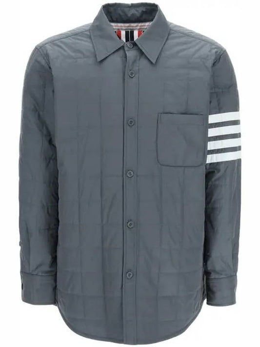 4-bar poly twill down shirt jacket gray - THOM BROWNE - BALAAN.