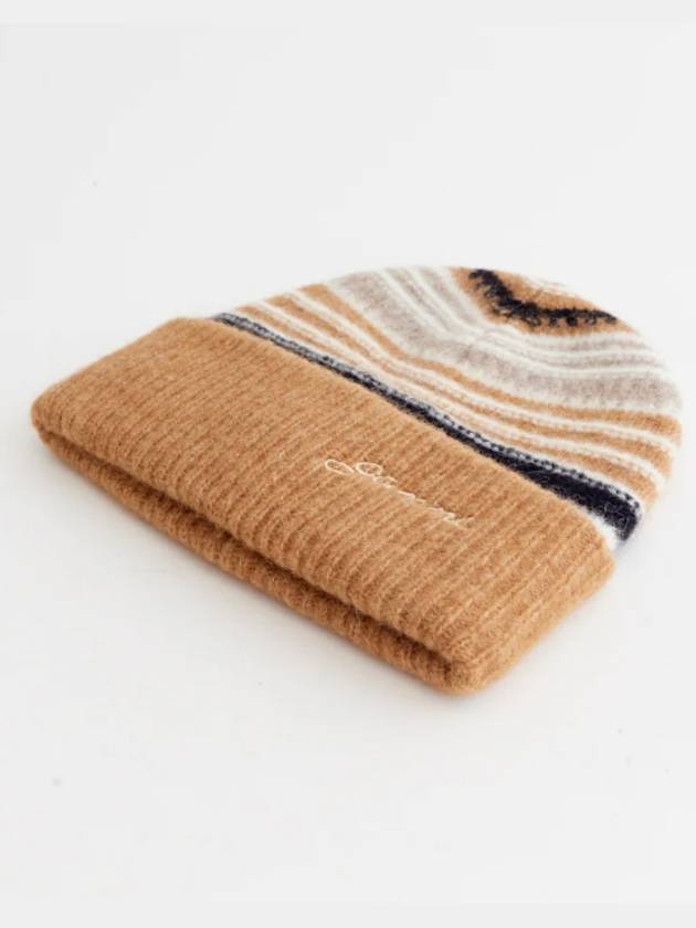 Logo Striped Wool Beanie Brown Women s - GANNI - BALAAN 2