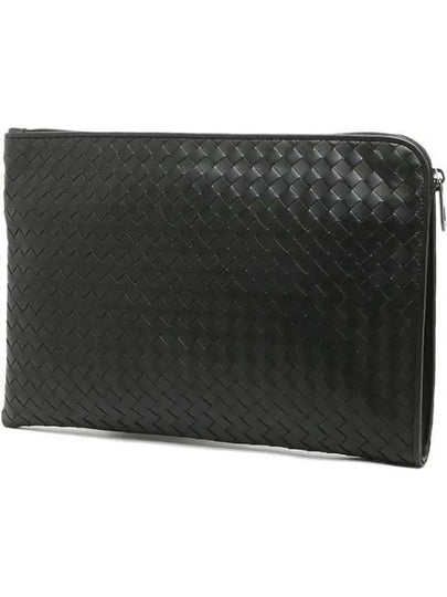 Intrecciato Weaving Zipper Clutch Bag Black - BOTTEGA VENETA - BALAAN 2