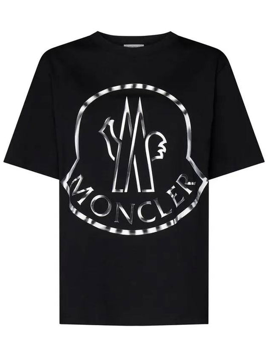 Women's Large Cotton Logo Print Short Sleeve T-Shirt Black - MONCLER - BALAAN 1