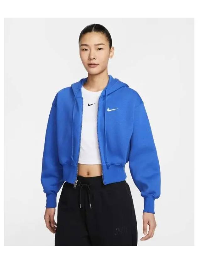 Sportswear Phoenix Fleece Crop Zip-Up Hoodie Blue - NIKE - BALAAN 2