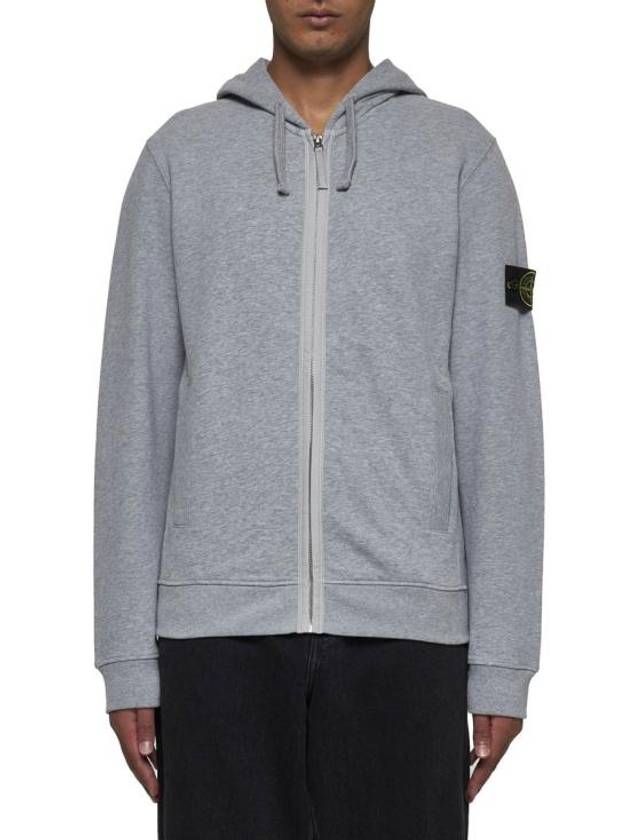 Logo Cotton Zip-Up Hoodie Dust Grey Melange - STONE ISLAND - BALAAN 3