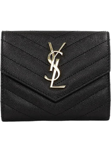 Matelasse Monogram Quilting Flap Half Wallet Black - SAINT LAURENT - BALAAN 1