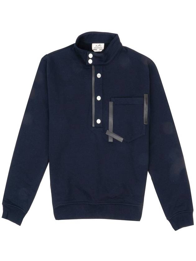 Tape Cuir Button Neck Sweatshirt Navy - HERMES - BALAAN 2