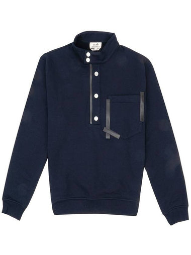 Tape Cuir Button Neck Sweatshirt Navy - HERMES - BALAAN 1