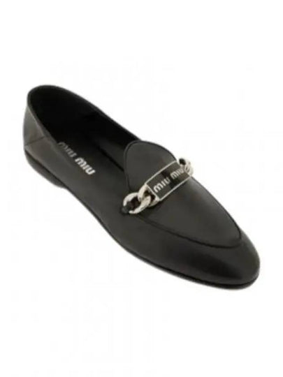 Logo Chain Metal Leather Loafers Black - MIU MIU - BALAAN 2