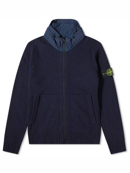 Waffen Patch Wool Hooded Cardigan Navy - STONE ISLAND - BALAAN 2