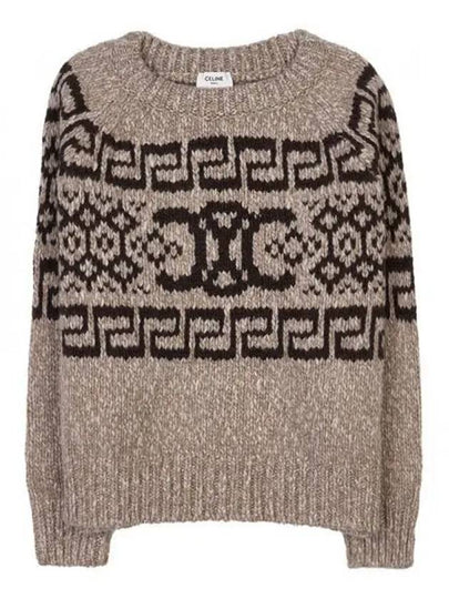 Triomphe Fair Isle Wool Crewneck Knit Top Taupe - CELINE - BALAAN 2