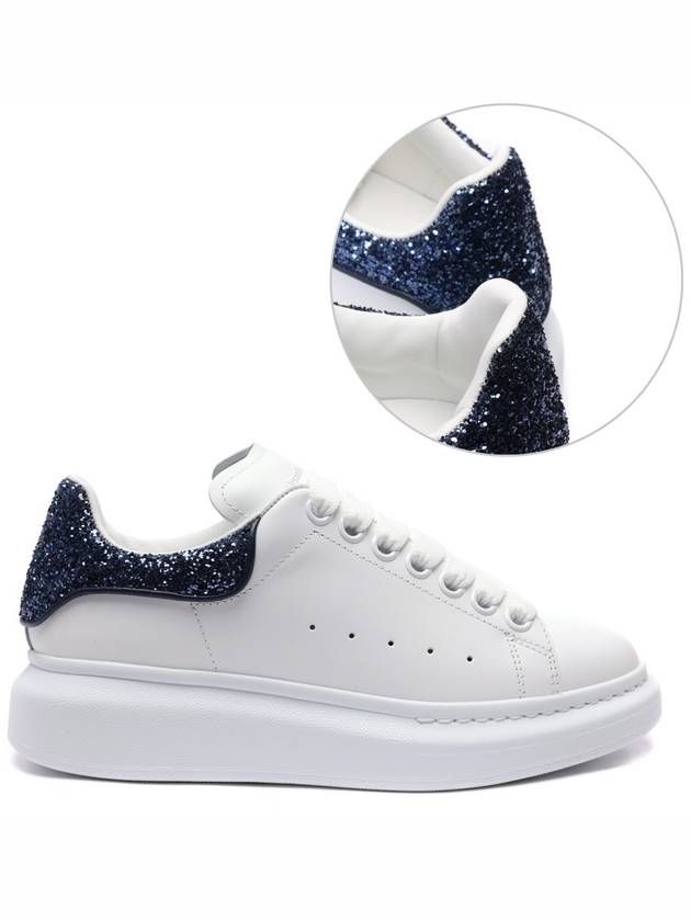 Women's Blue Glitter Tab Oversole Low Top Sneakers White - ALEXANDER MCQUEEN - BALAAN 3