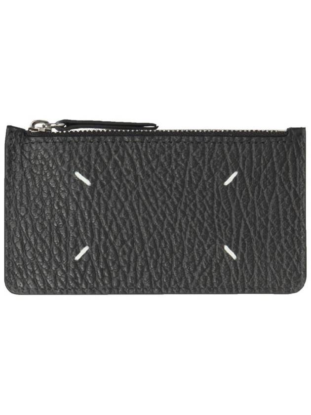 Pebble Leather Stitch Logo Zipper Card Wallet Black - MAISON MARGIELA - BALAAN 2