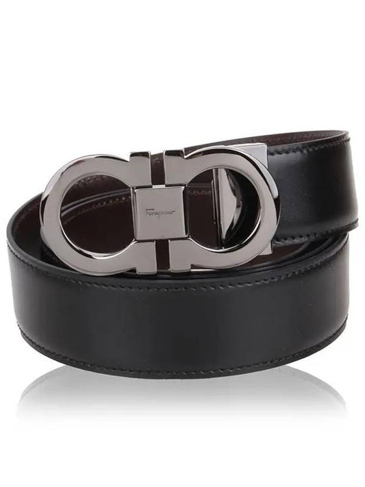 Double Gancini Reversible Leather Belt Black Auburn - SALVATORE FERRAGAMO - BALAAN 2