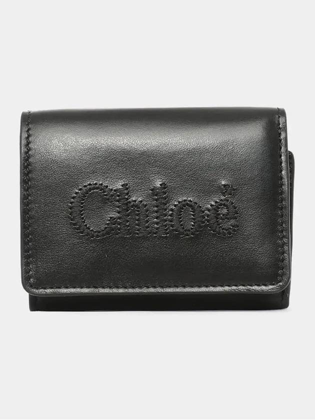 Embroidered Logo Leather Half Wallet Black - CHLOE - BALAAN 4