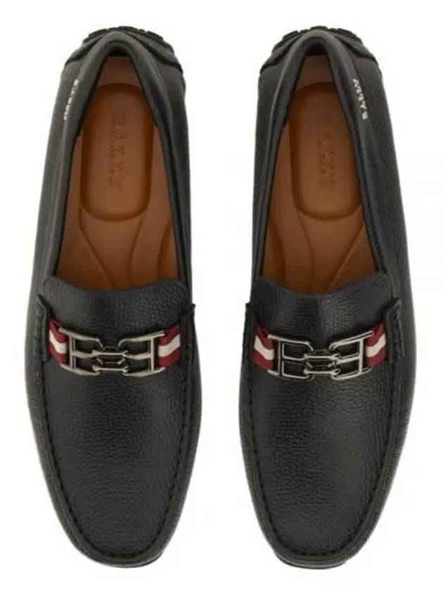 Logo Plaque Grain Slip-On Loafers Black - BALLY - BALAAN 2